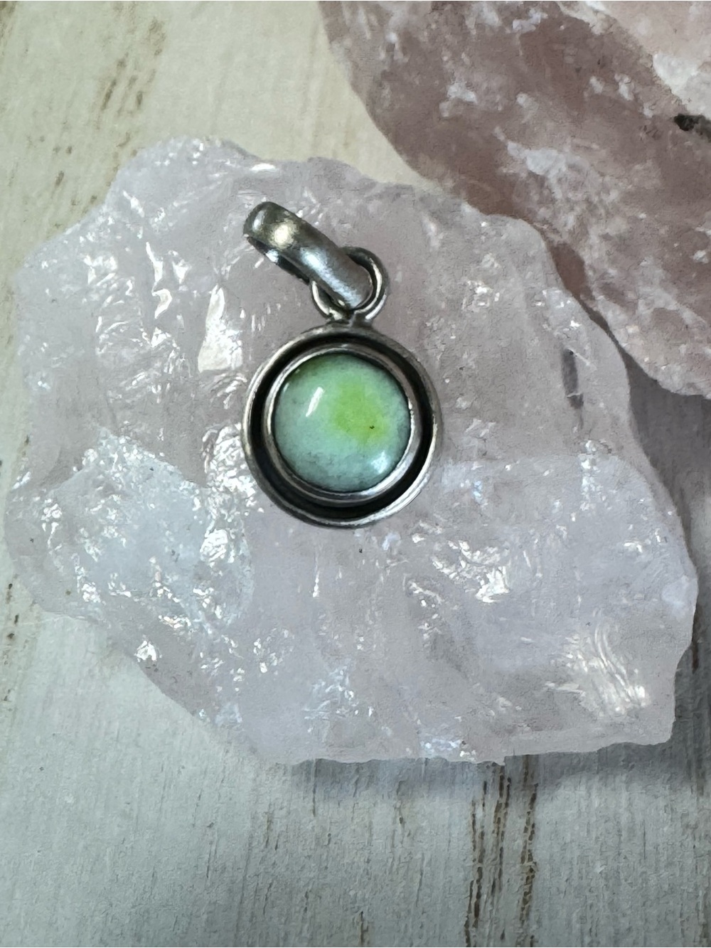 Palomino Sonoran Variscite Natural Stone Sterling Silver Round Pendant